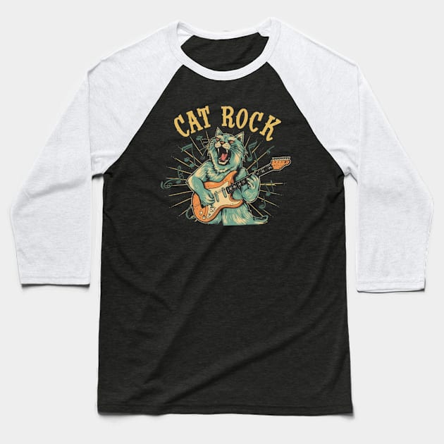 Cat,rock, and guitar Baseball T-Shirt by Aldrvnd